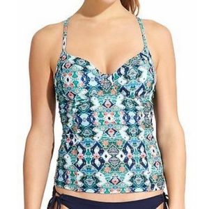 Athleta Blue Green Patterned Ikat Tankini Top Size 32 D/DD